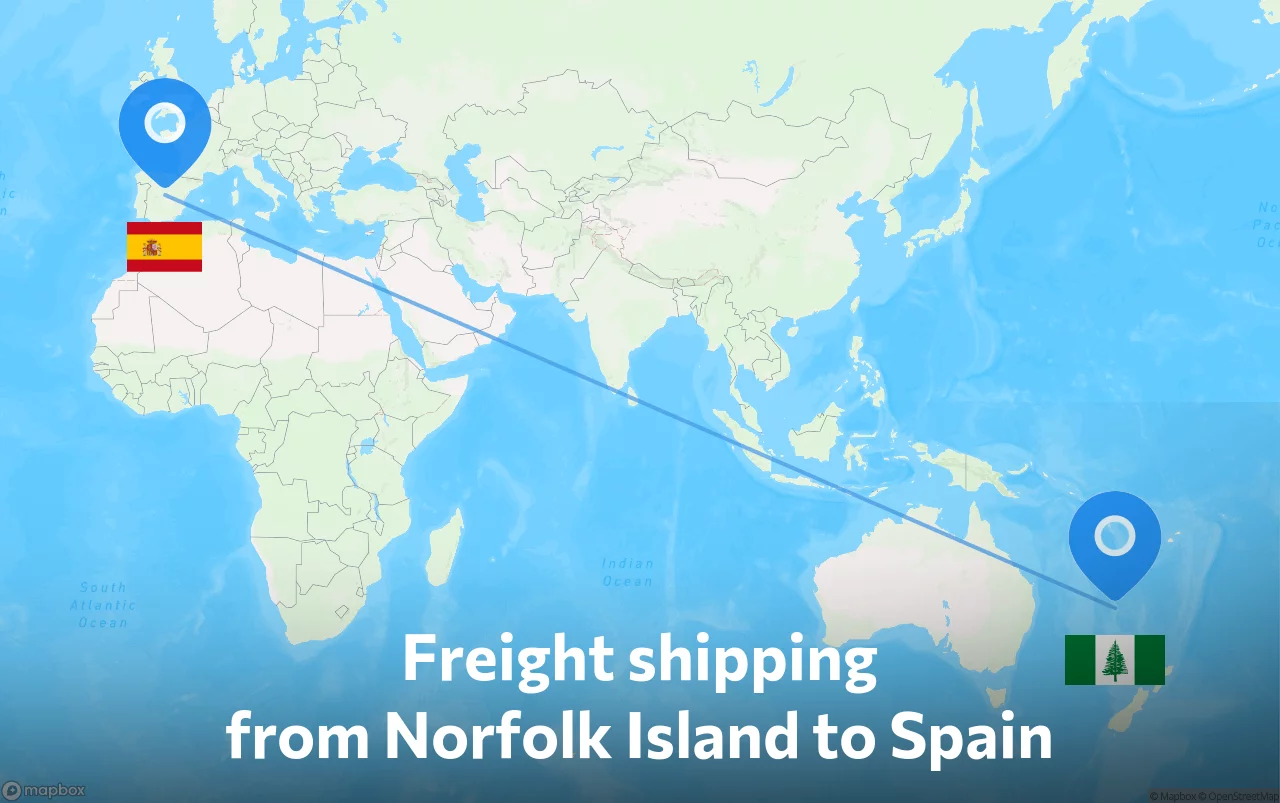 Shipping route from Norfolk Island to Spain