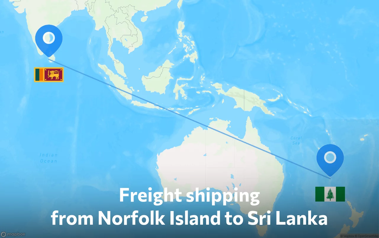 Shipping route from Norfolk Island to Sri Lanka