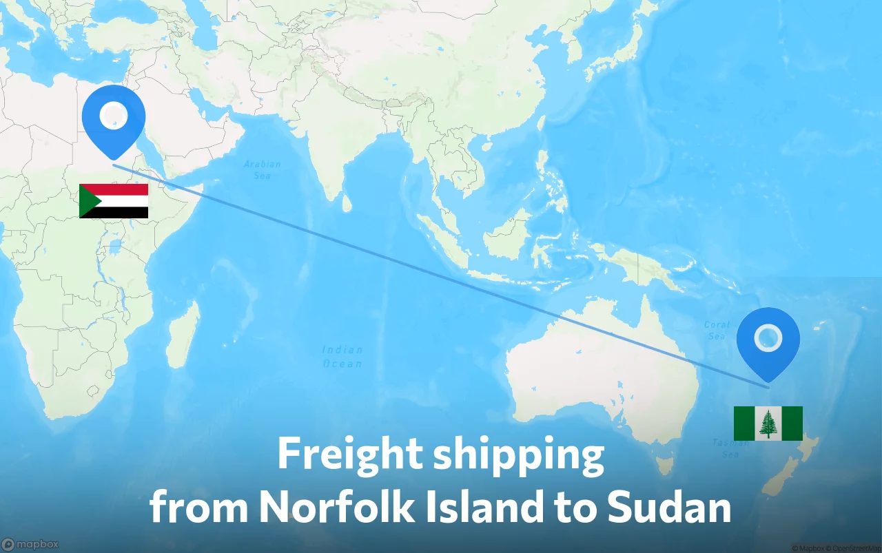 Shipping route from Norfolk Island to Sudan