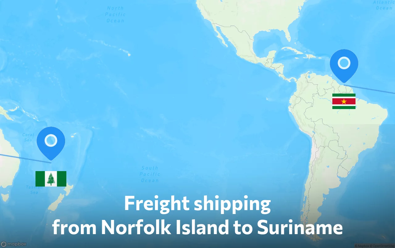 Shipping route from Norfolk Island to Suriname
