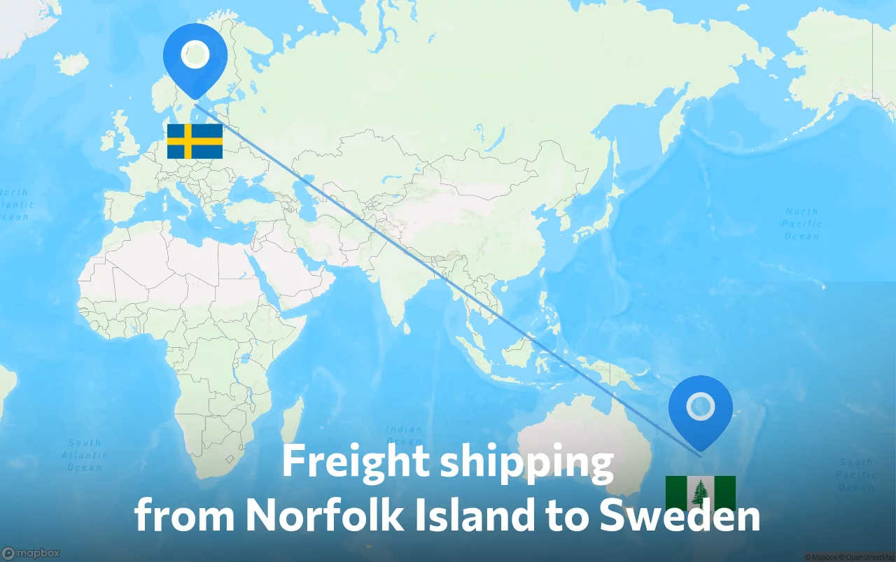 Shipping route from Norfolk Island to Sweden