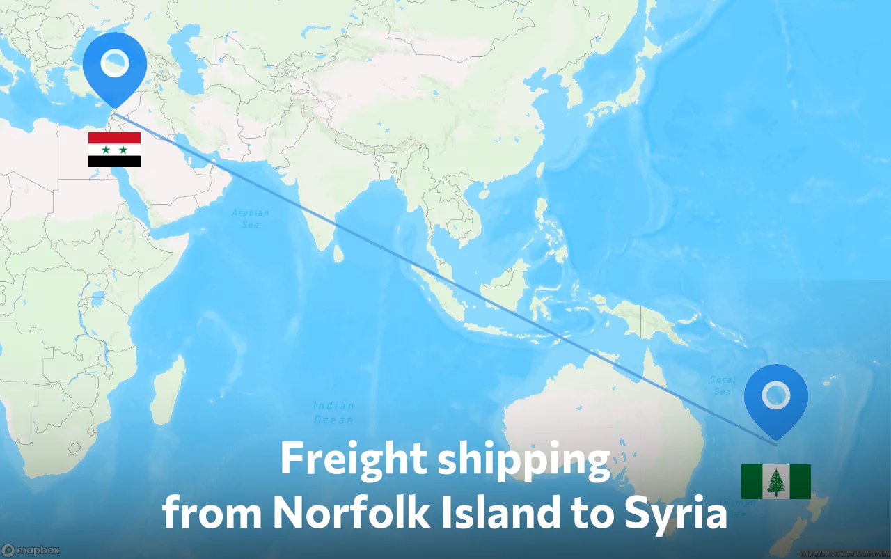 Shipping route from Norfolk Island to Syria
