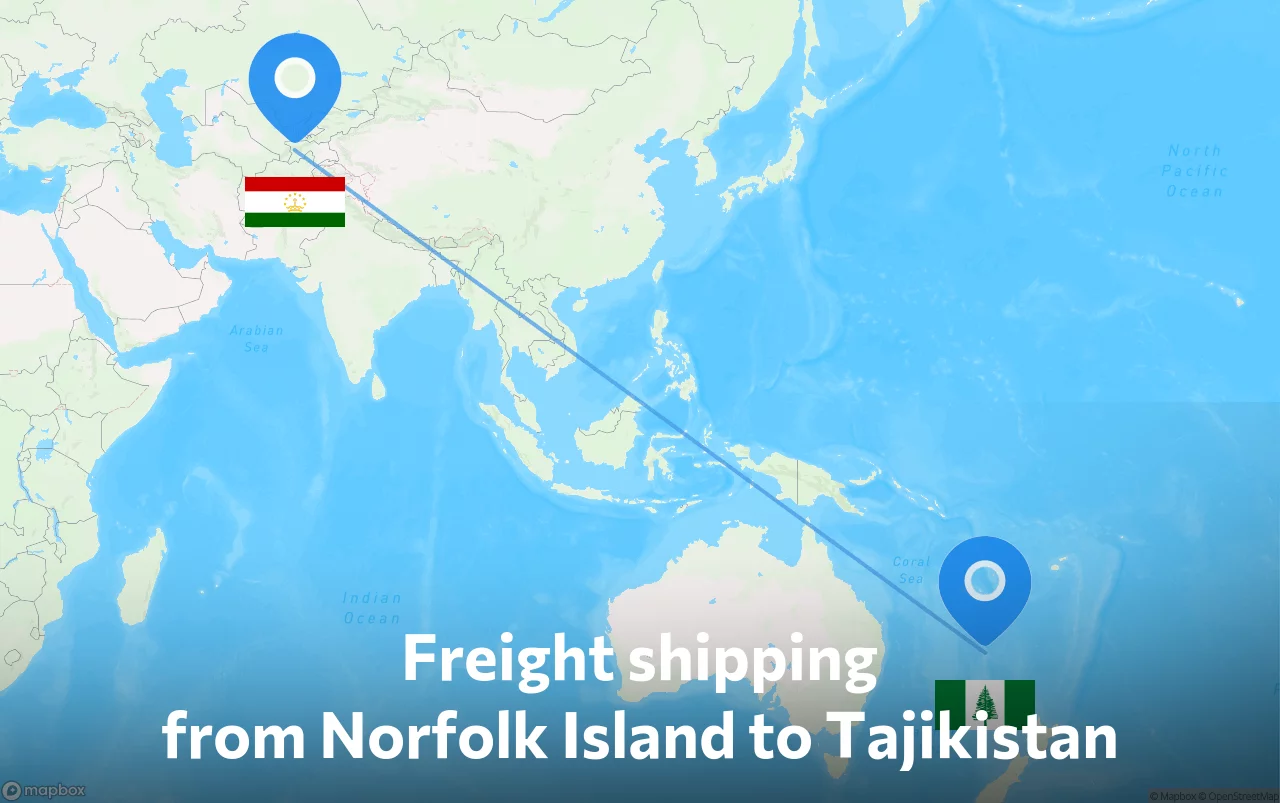 Shipping route from Norfolk Island to Tajikistan