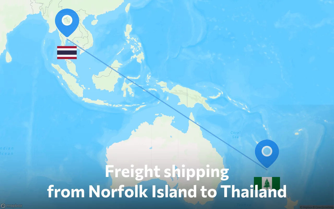Shipping route from Norfolk Island to Thailand