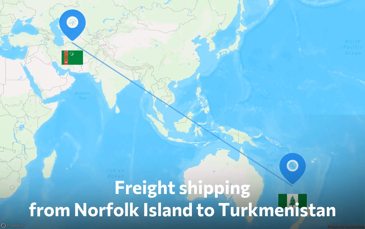 Shipping route from Norfolk Island to Turkmenistan