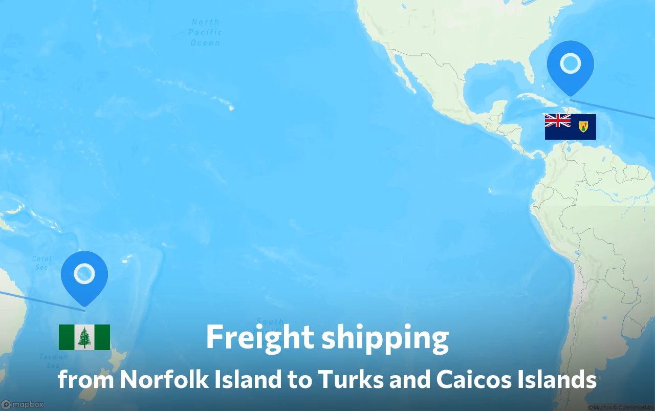 Shipping route from Norfolk Island to Turks and Caicos Islands