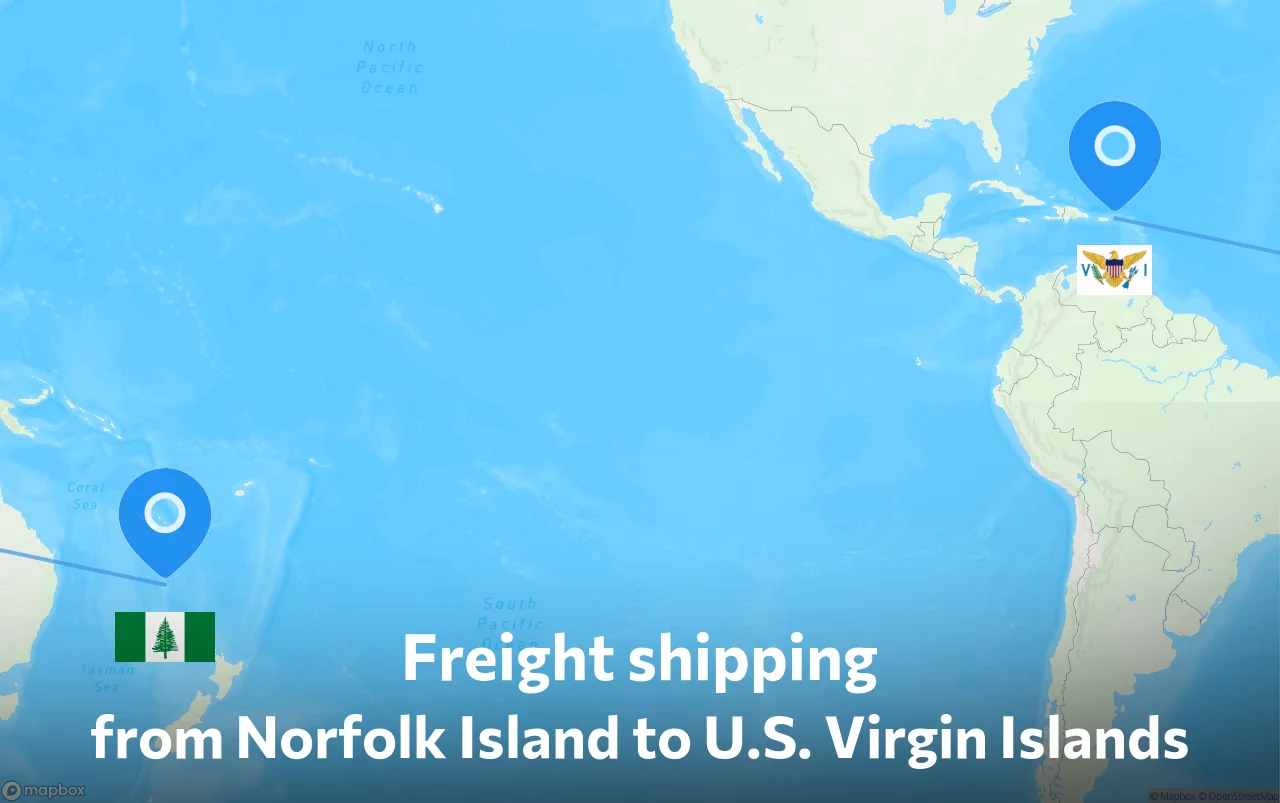 Shipping route from Norfolk Island to U.S. Virgin Islands