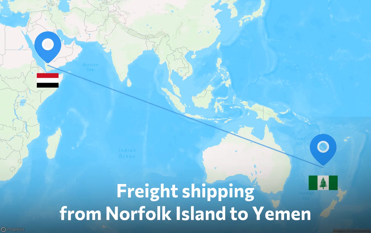 Shipping route from Norfolk Island to Yemen