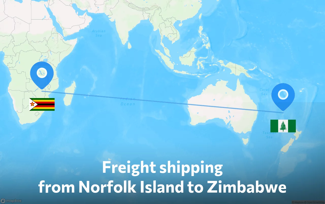 Shipping route from Norfolk Island to Zimbabwe