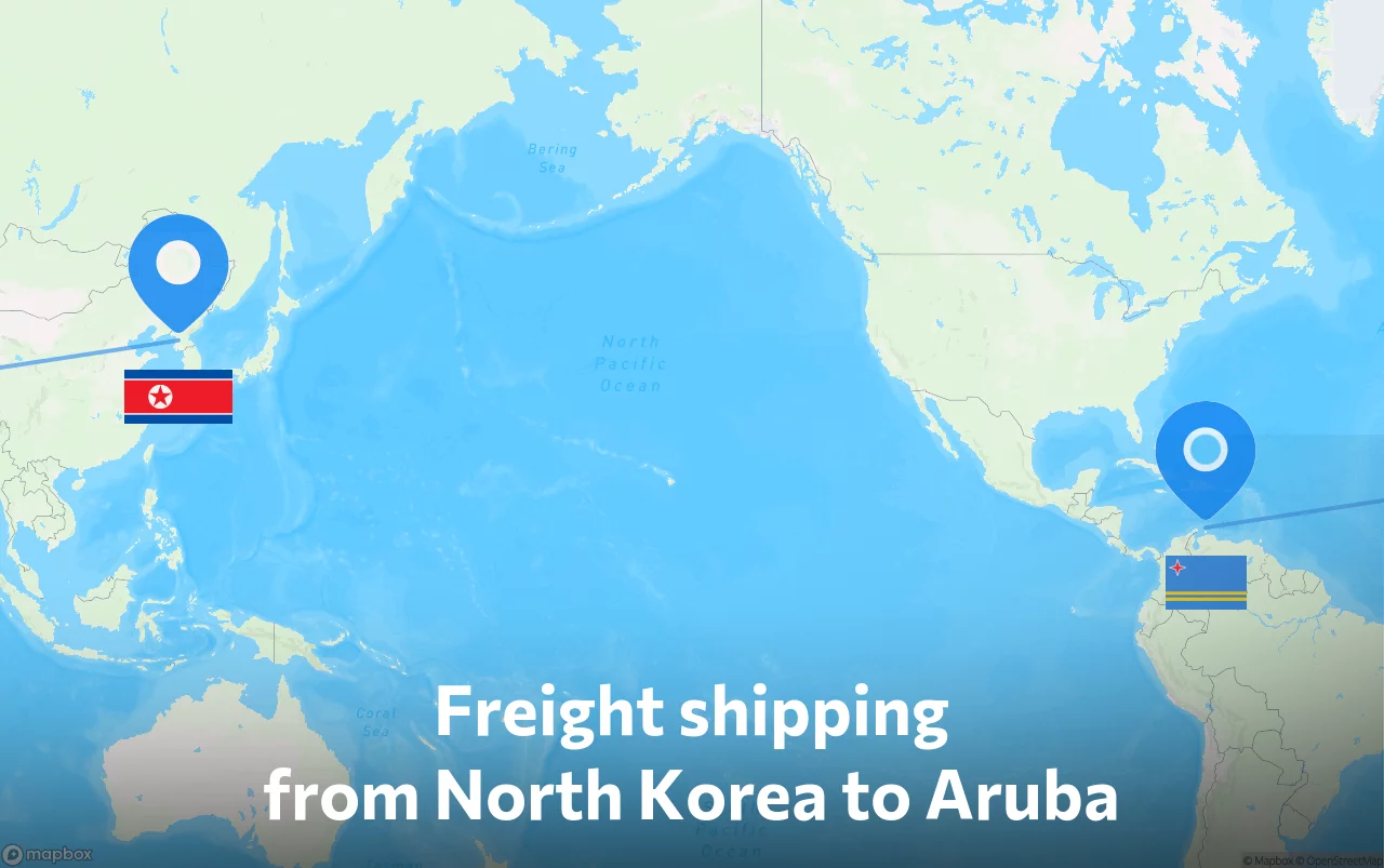 Shipping route from North Korea to Aruba