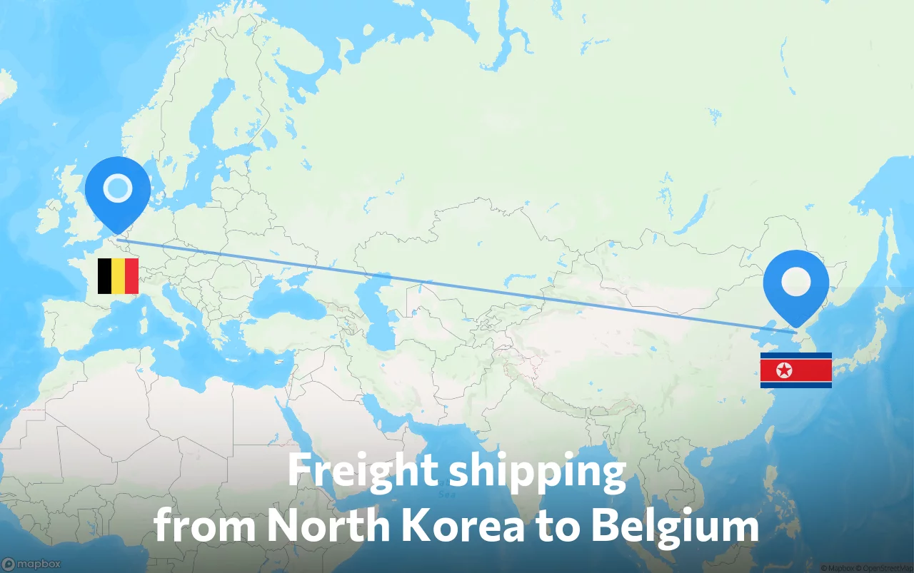Shipping route from North Korea to Belgium
