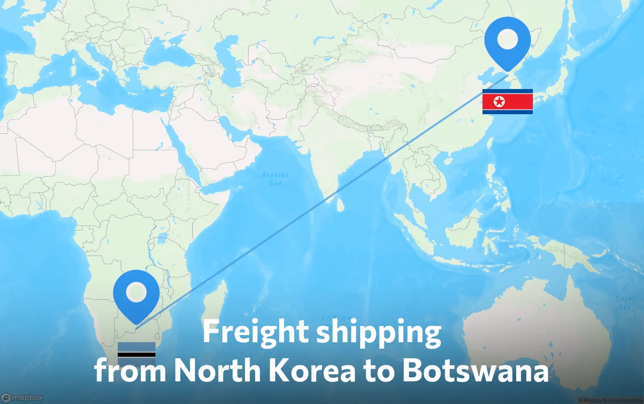 Shipping route from North Korea to Botswana