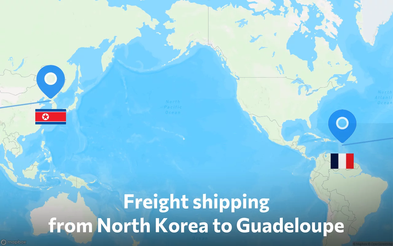 Shipping route from North Korea to Guadeloupe