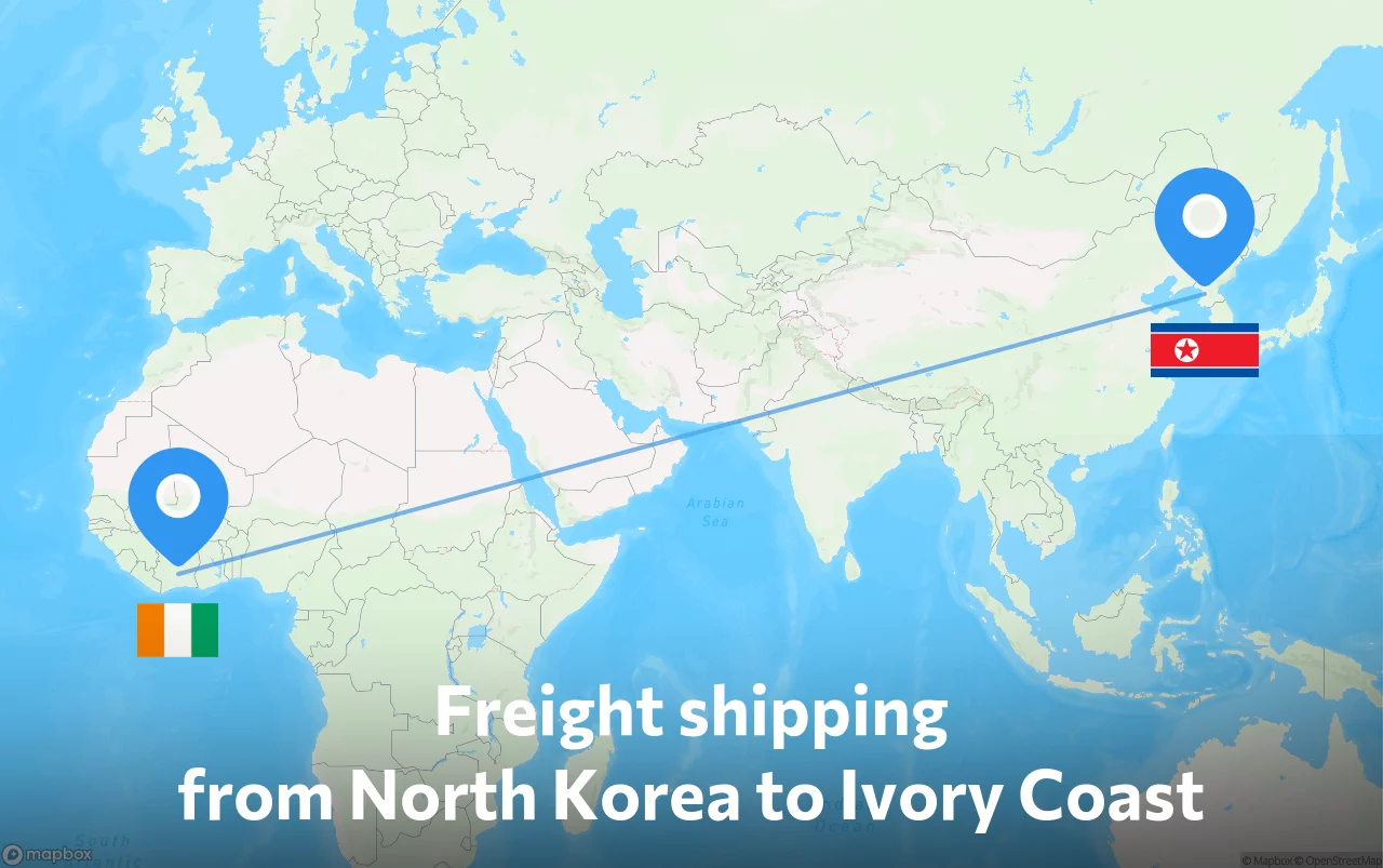 Shipping route from North Korea to Ivory Coast