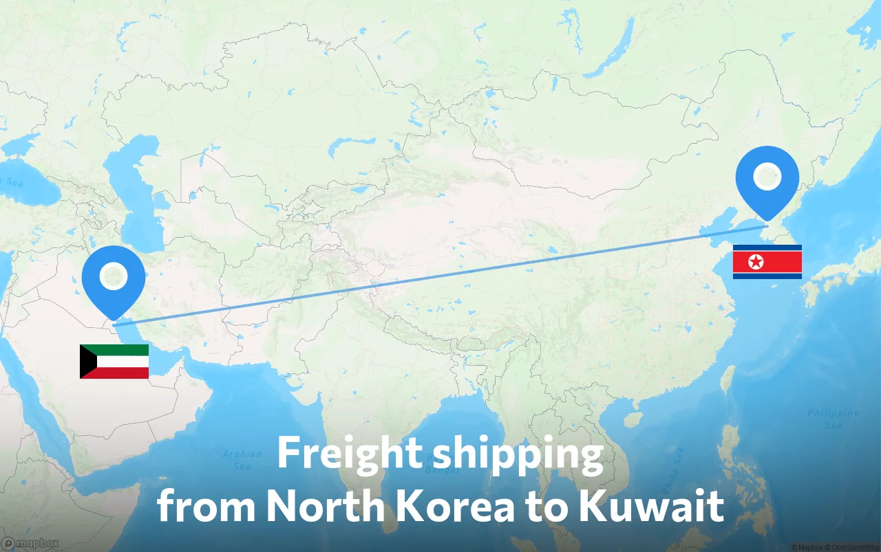 Shipping route from North Korea to Kuwait