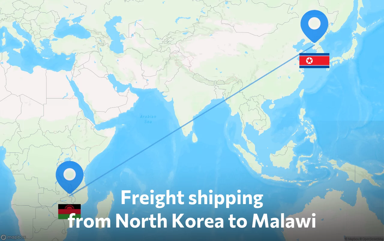 Shipping route from North Korea to Malawi