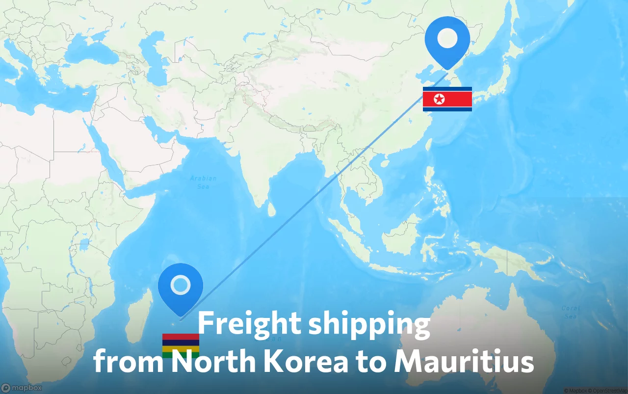 Shipping route from North Korea to Mauritius