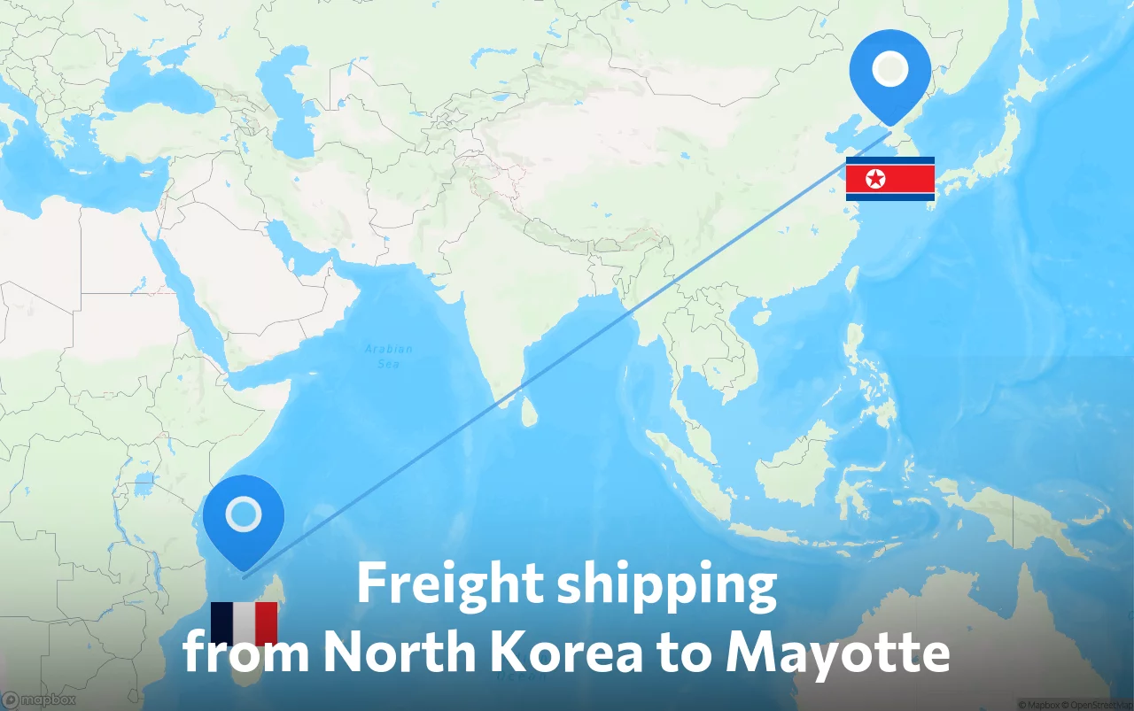 Shipping route from North Korea to Mayotte