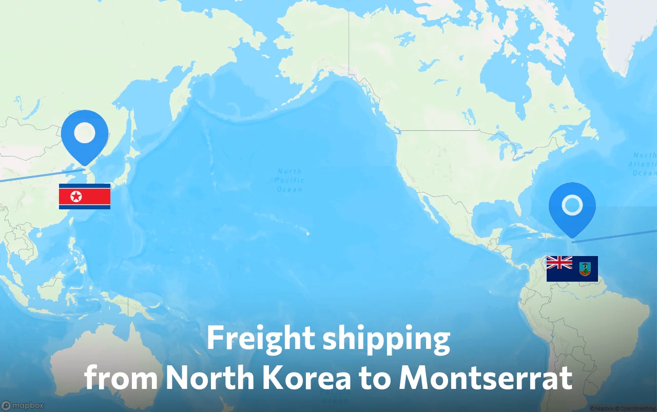 Shipping route from North Korea to Montserrat