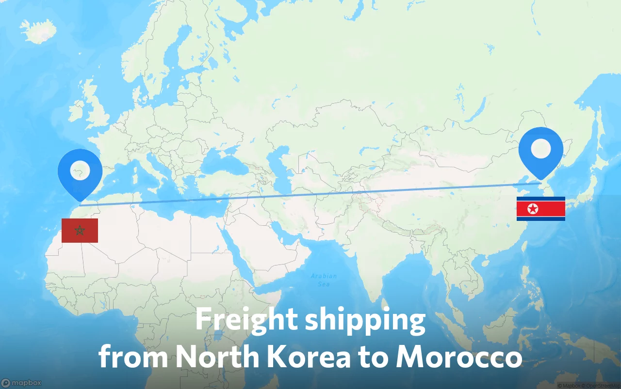 Shipping route from North Korea to Morocco