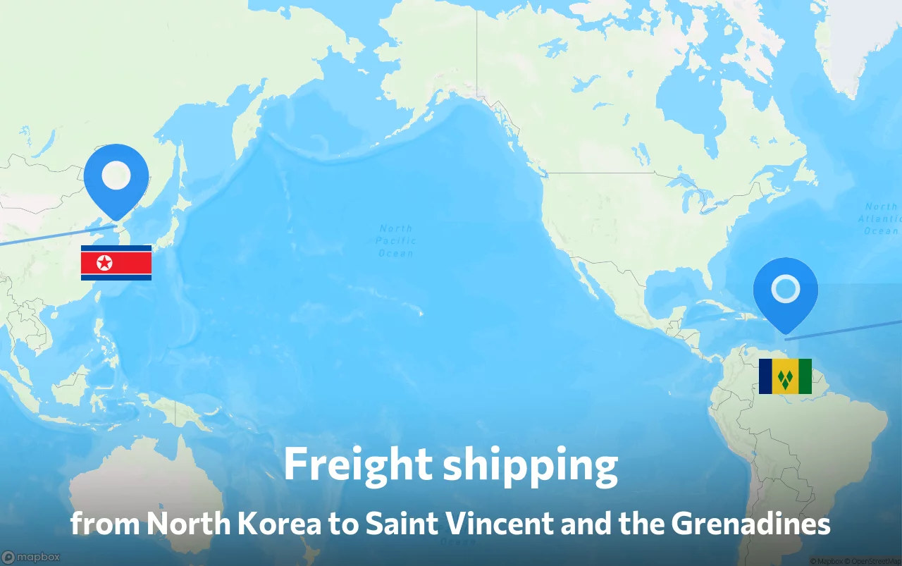 Shipping route from North Korea to Saint Vincent and the Grenadines