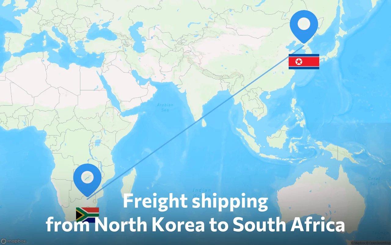 Shipping route from North Korea to South Africa