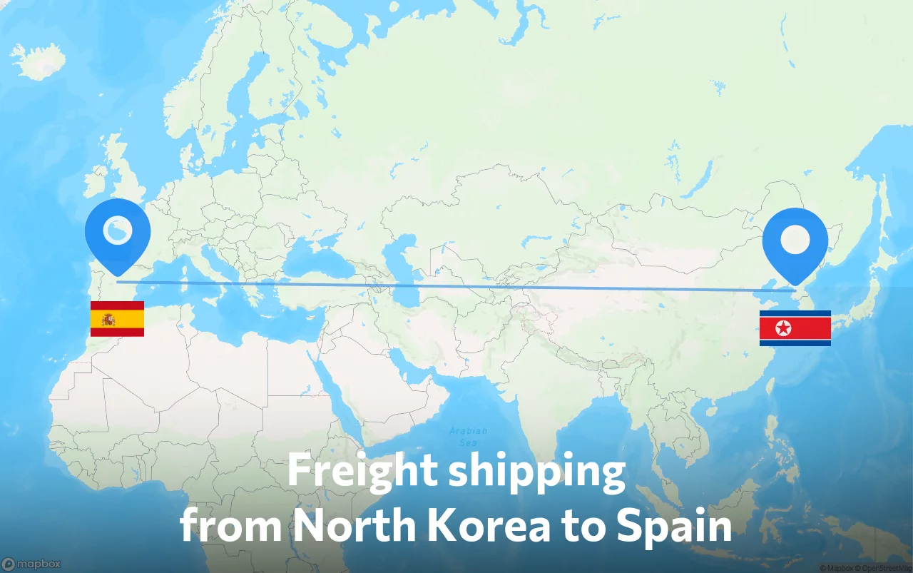 Shipping route from North Korea to Spain
