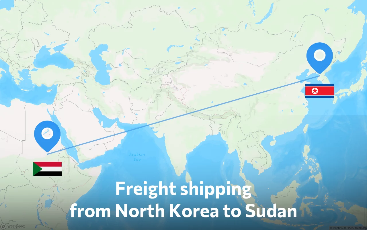 Shipping route from North Korea to Sudan