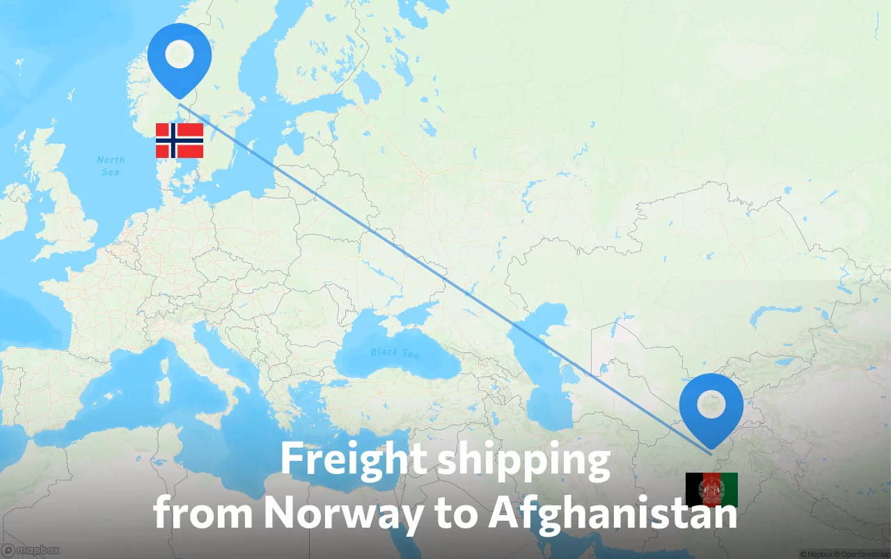 Shipping route from Norway to Afghanistan