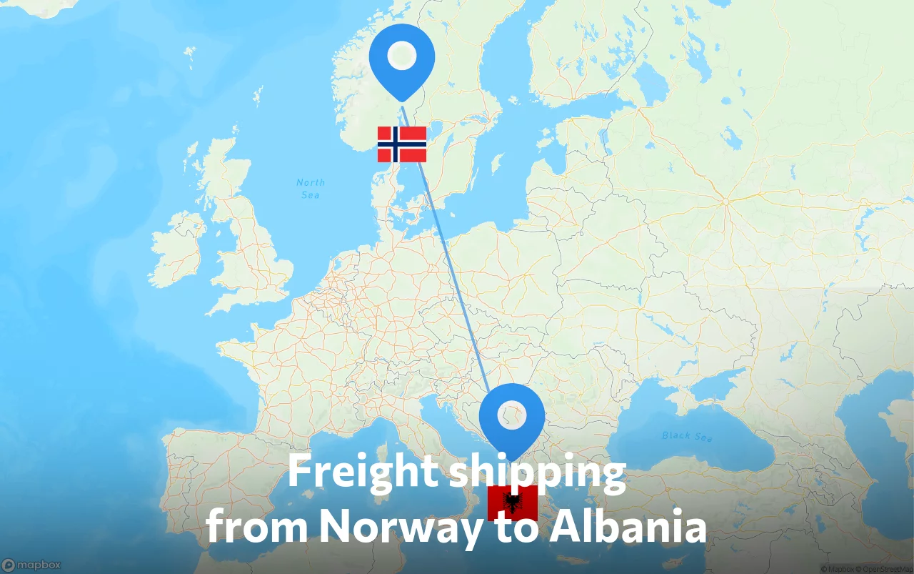Shipping route from Norway to Albania