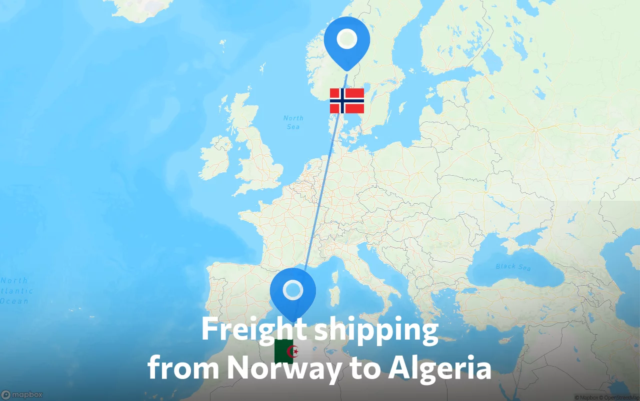 Shipping route from Norway to Algeria