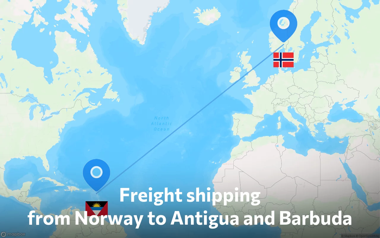 Shipping route from Norway to Antigua and Barbuda