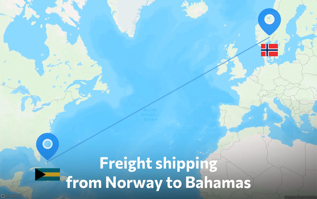 Shipping route from Norway to Bahamas