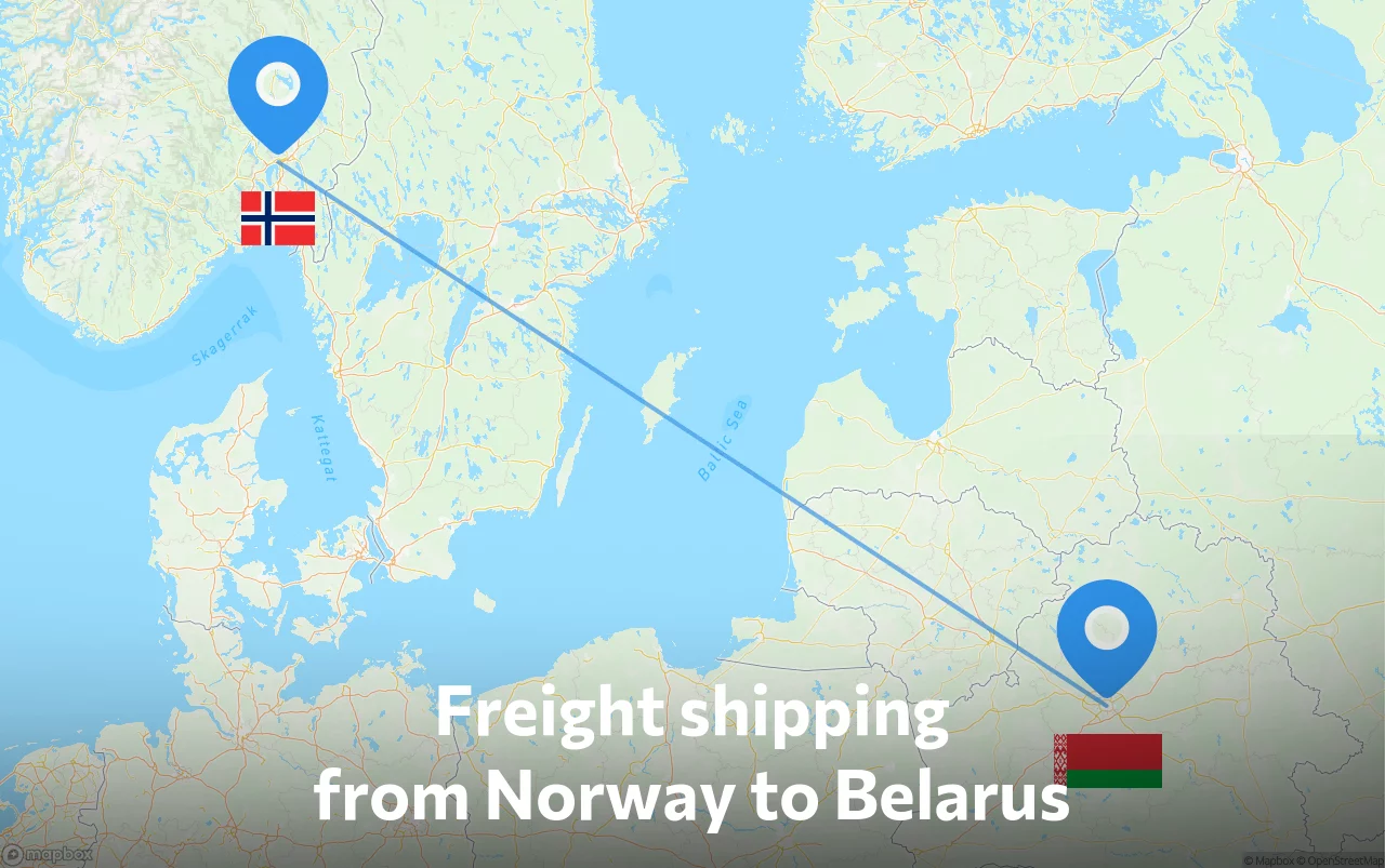 Shipping route from Norway to Belarus