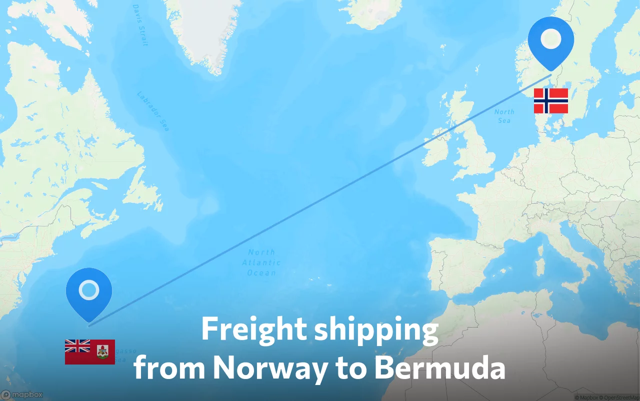 Shipping route from Norway to Bermuda