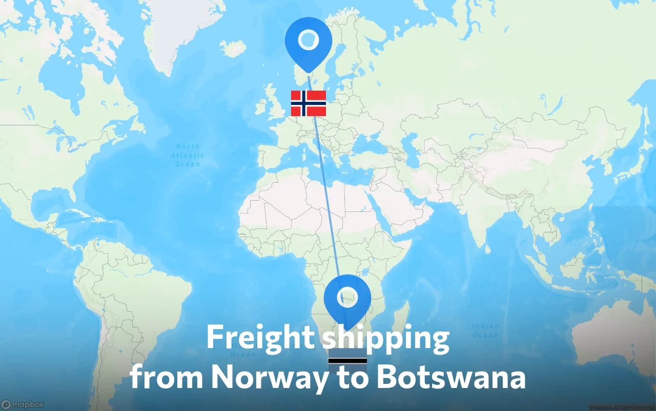 Shipping route from Norway to Botswana