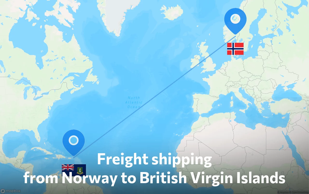 Shipping route from Norway to British Virgin Islands