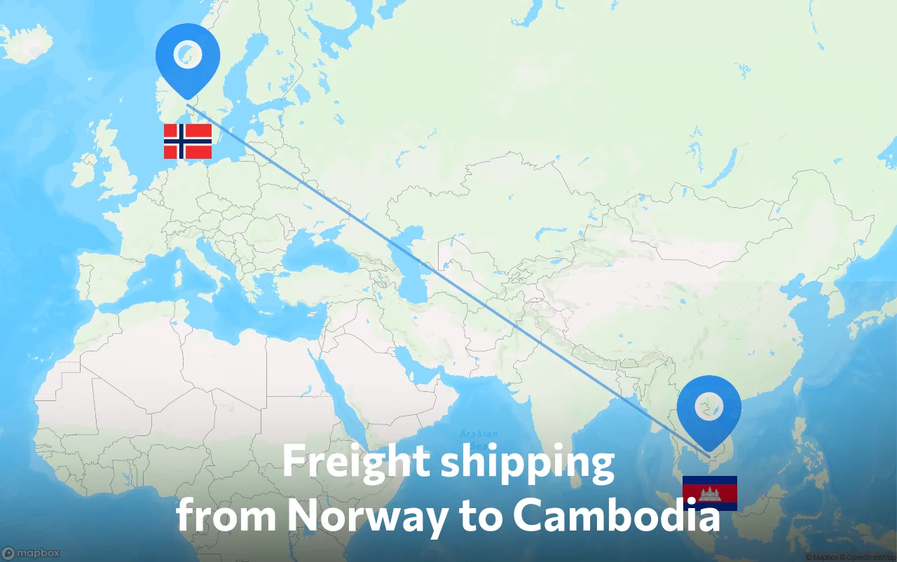 Shipping route from Norway to Cambodia