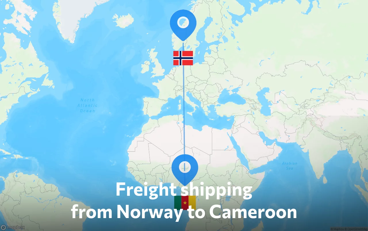 Shipping route from Norway to Cameroon