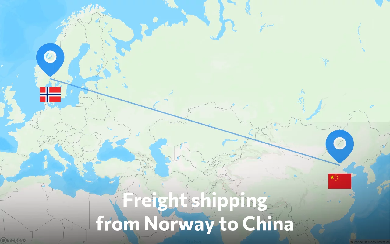 Shipping route from Norway to China