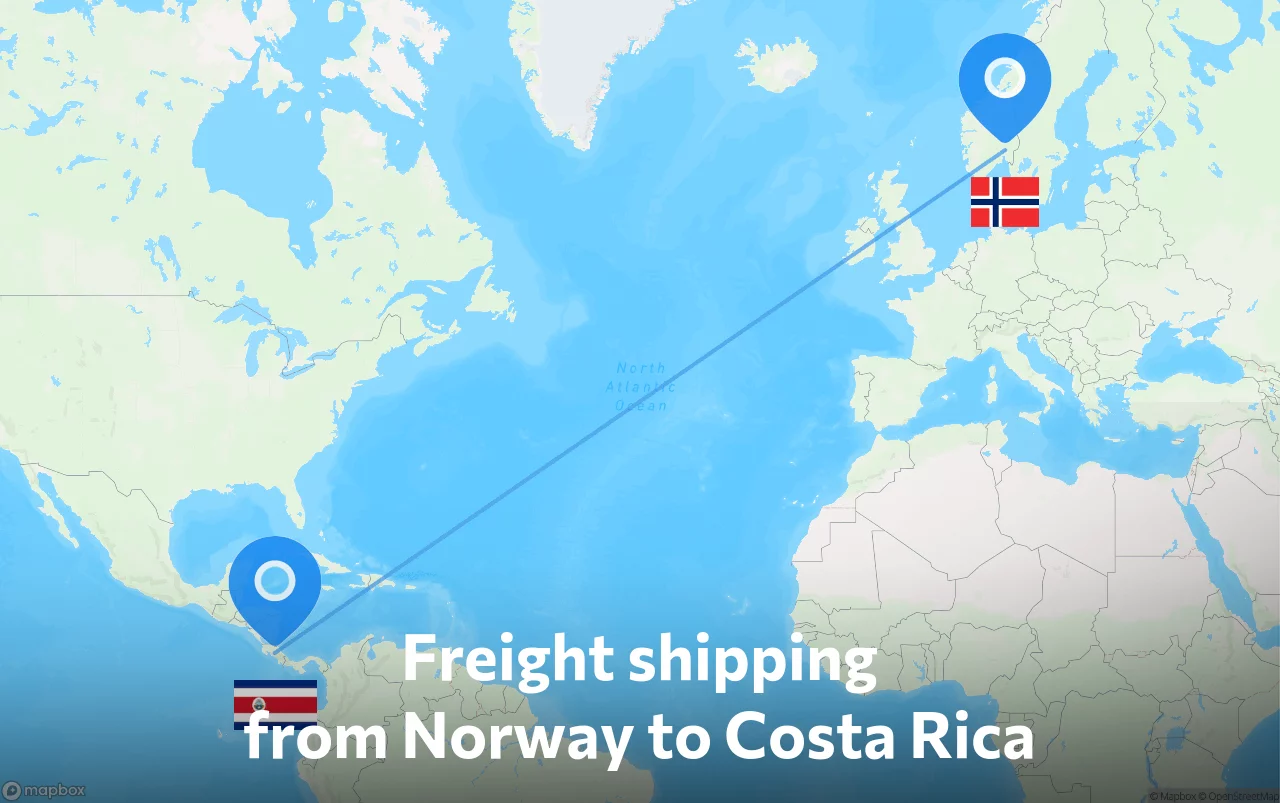 Shipping route from Norway to Costa Rica