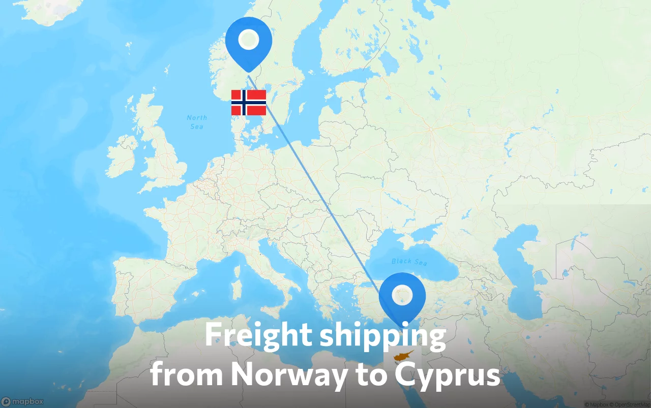 Shipping route from Norway to Cyprus