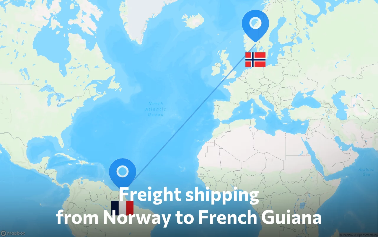 Shipping route from Norway to French Guiana