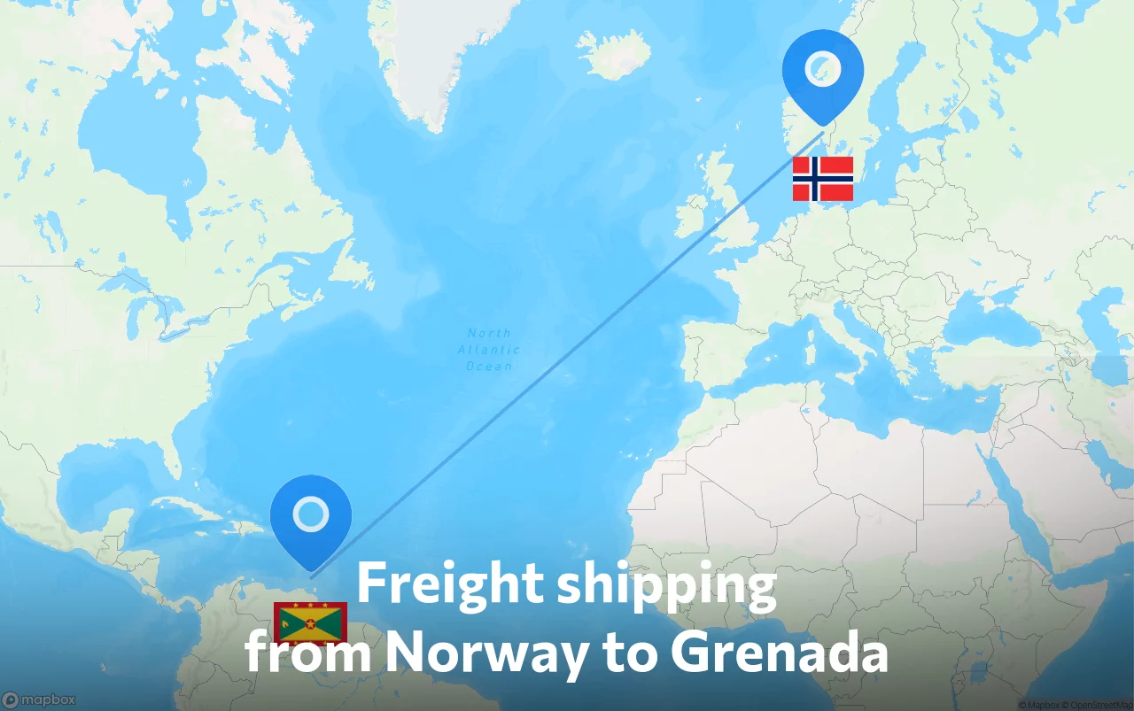 Shipping route from Norway to Grenada