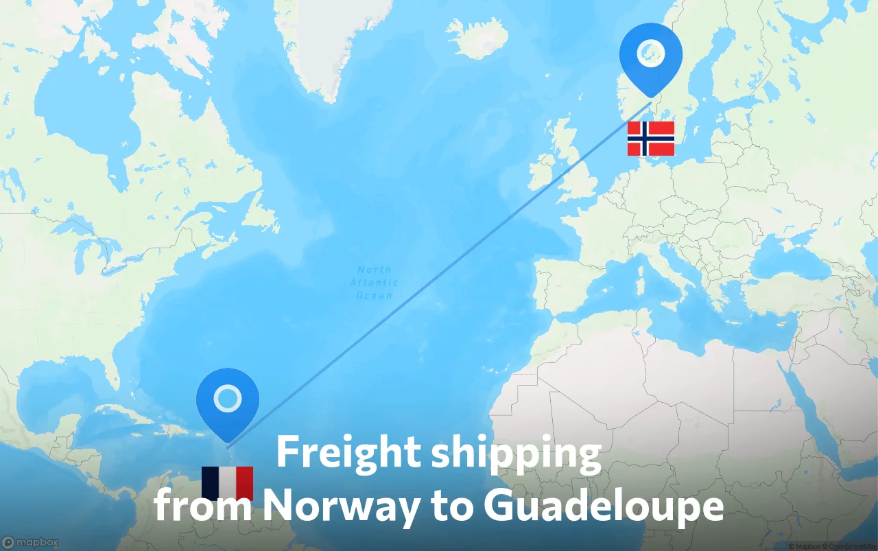 Shipping route from Norway to Guadeloupe