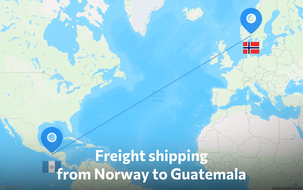 Shipping route from Norway to Guatemala
