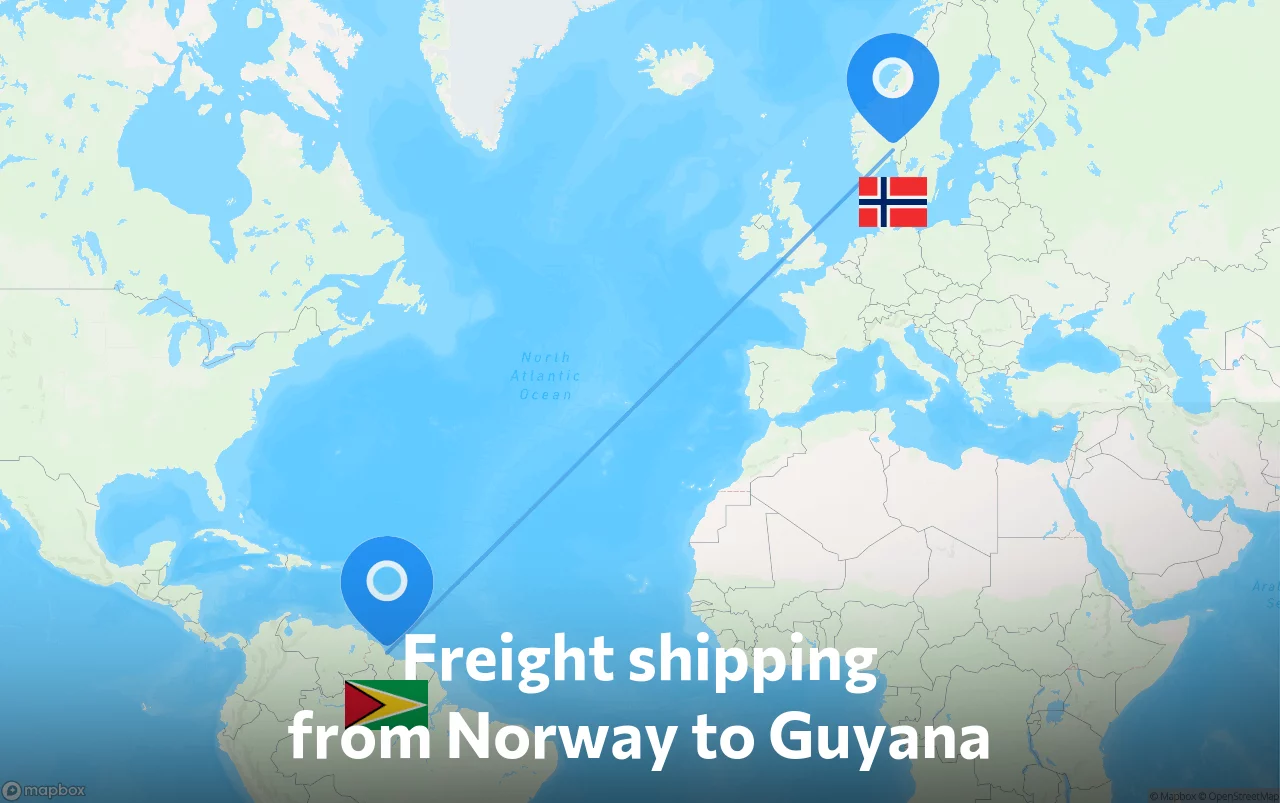 Shipping route from Norway to Guyana