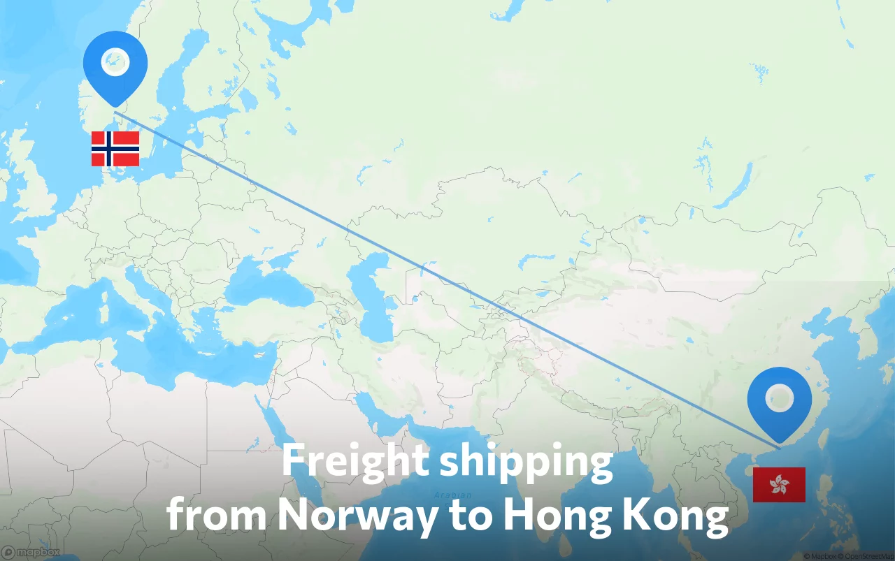 Shipping route from Norway to Hong Kong