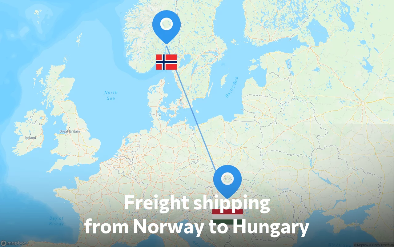 Shipping route from Norway to Hungary