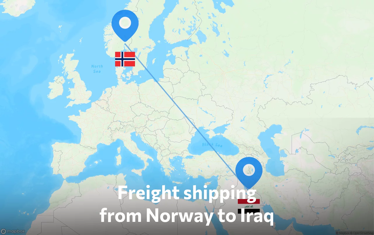 Shipping route from Norway to Iraq